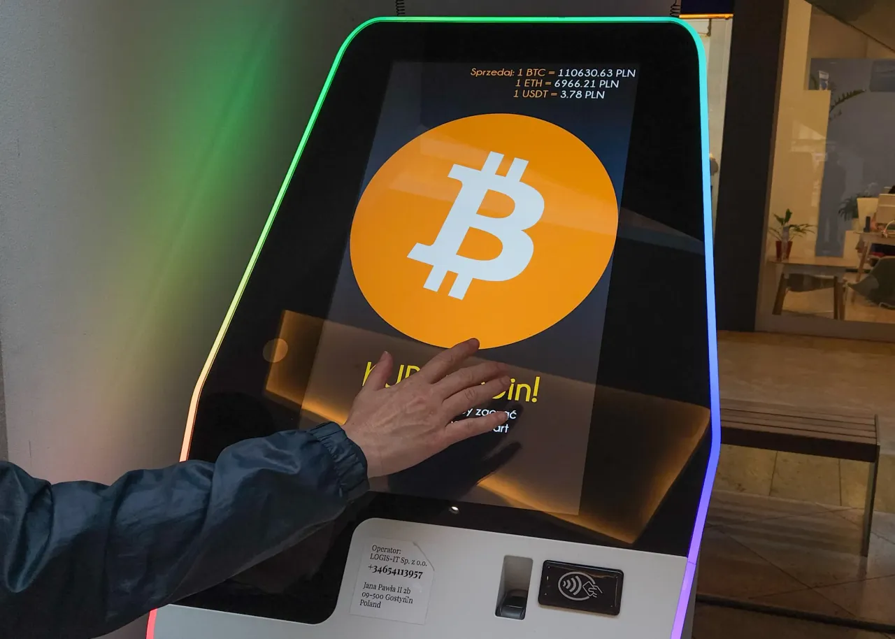 A person checking Bitcoin’s price outside Bitcoin ATM machine in Krakow's shopping mall, on August 11, 2023, in Lesser Poland Voivodeship, Poland. (Photo by Artur Widak/NurPhoto via Getty Images)