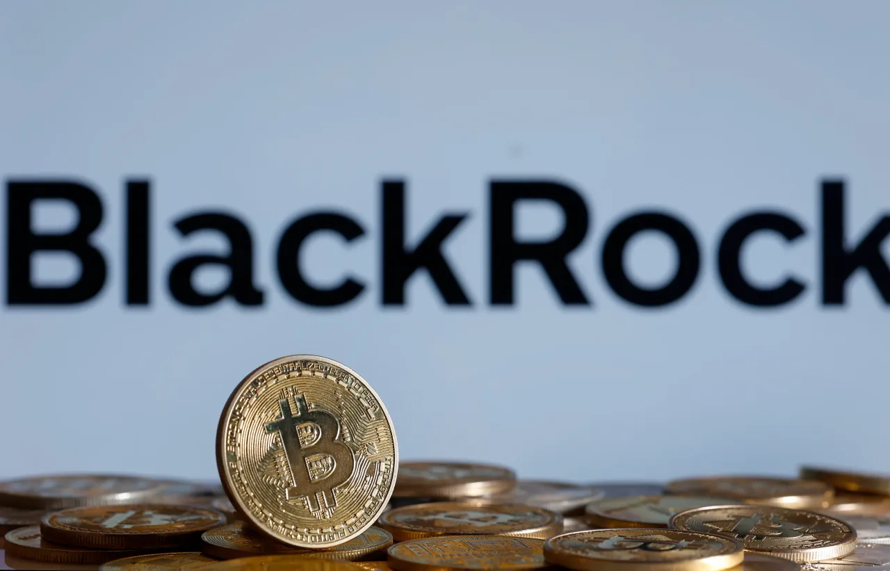 In this photo illustration, Bitcoin is displayed in front of the logo BlackRock on January 10, 2024 in Paris, France. (Photo illustration by Chesnot/Getty Images)