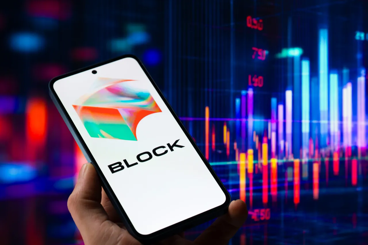 The Block Ink logo is displayed on a mobile phone with a financial stock graph in the background in this photo illustration in Brussels, Belgium, on November 3, 2025. (Photo Illustration by Jonathan Raa/NurPhoto via Getty Images)