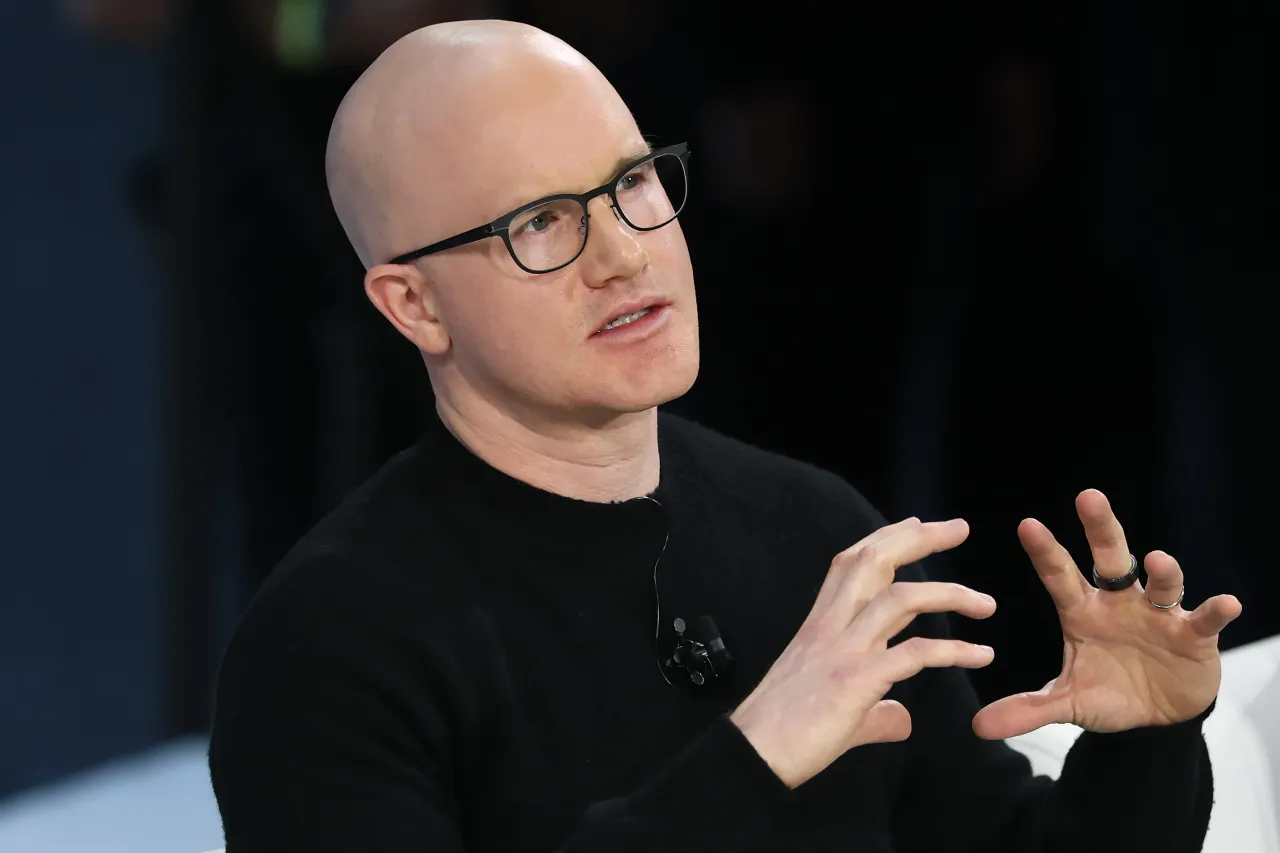 Coinbase CEO Brian Armstrong speaks onstage during the 2025 New York Times Dealbook Summit at Jazz at Lincoln Center on December 03, 2025 in New York City. (Photo by Michael M. Santiago/Getty Images)