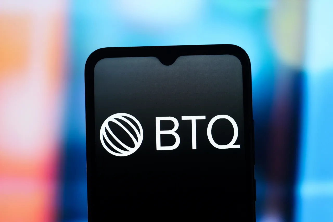 In this photo illustration, the BTQ Technologies logo is seen displayed on a smartphone screen