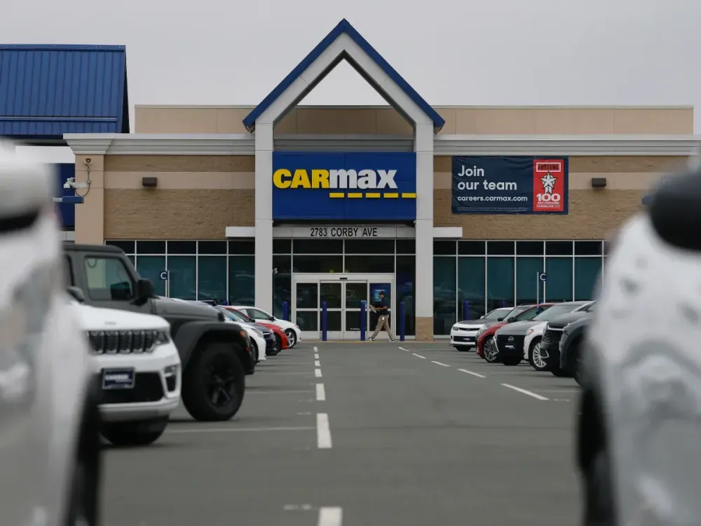 A view of a CarMax dealership on April 10, 2025 in Santa Rosa, California. (Photo by Justin Sullivan/Getty Images)