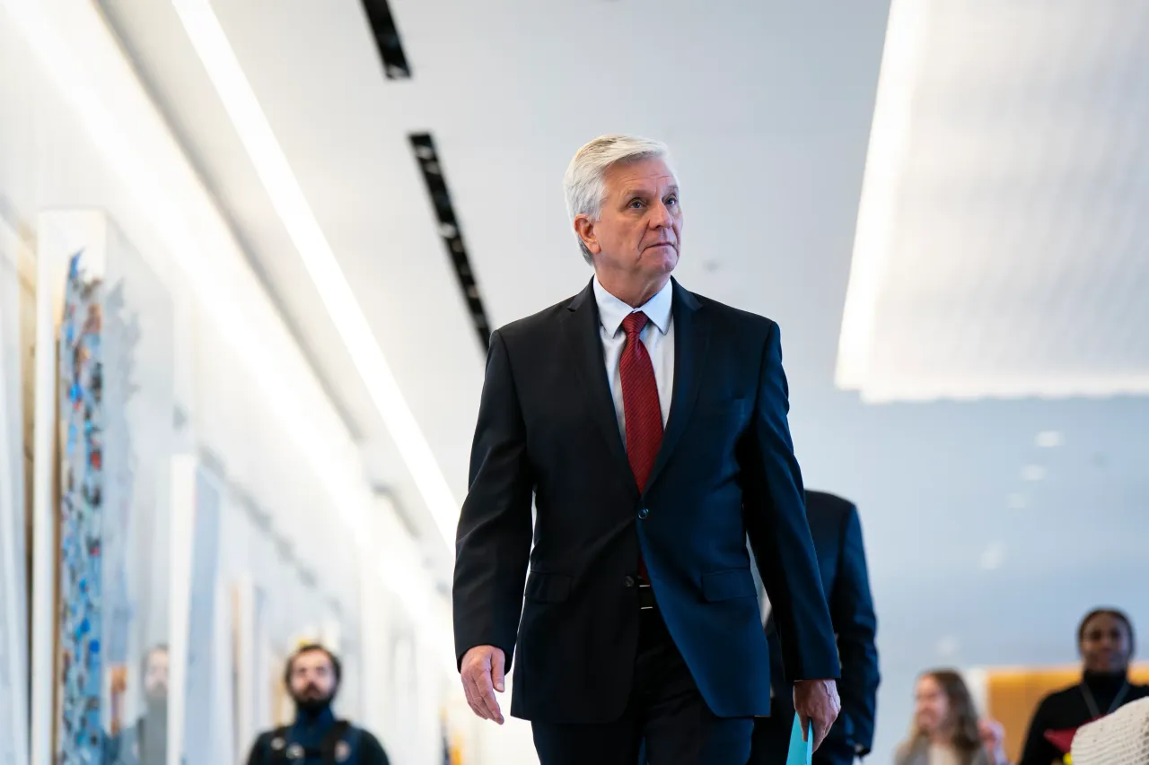 Christopher Waller, governor of the U.S. Federal Reserve, arrives during the Federal Reserve Board open meeting on October 24, 2025 in Washington, DC