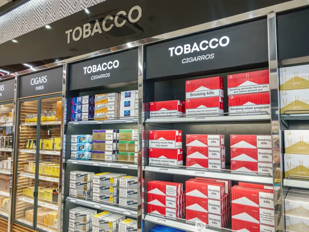 Tobacco cigarette cartons for sale in a Duty Free store. (Photo by: Jeffrey Greenberg/Universal Images Group via Getty Images)