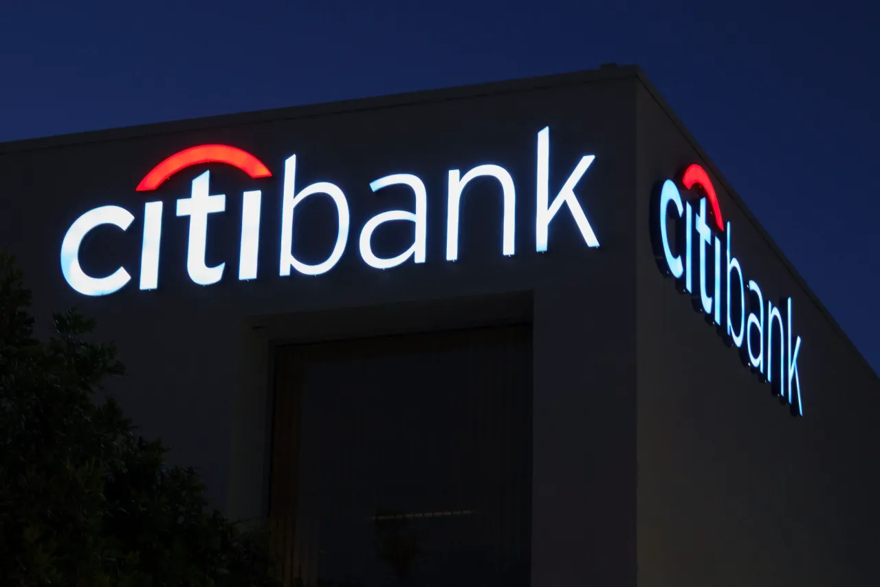 A Citibank logo is displayed outside their bank on February 28, 2025 in San Diego, California. (Photo by Kevin Carter/Getty Images)