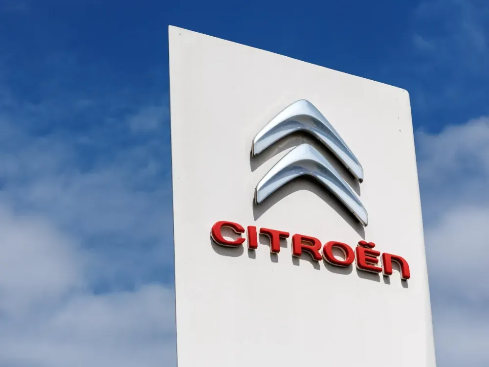 The Citroën brand logo can be seen on a sign at a branch of the company near Ghisonaccia on the island of Corsica (France) on April 21, 2025. (Photo by Matthias Balk/picture alliance via Getty Images)