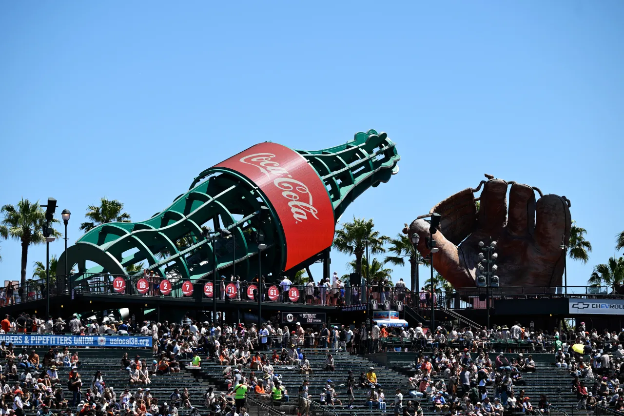 The Coca-Cola logo is seen before the San Francisco Giants play the Washington Nationals at Oracle Park on August 09, 2025 in San Francisco, California. (Photo by Eakin Howard/Getty Images)