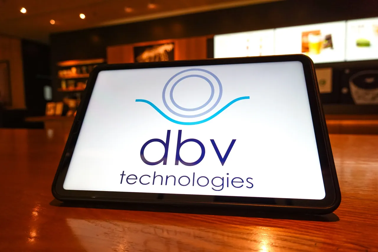 In this photo illustration, the DBV Technologies logo is displayed on the screen of a tablet. (Photo Illustration by Sheldon Cooper/SOPA Images/LightRocket via Getty Images)