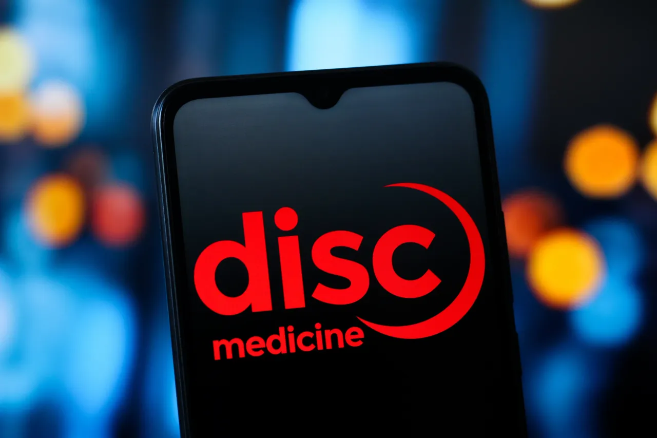 In this photo illustration, the Disc Medicine logo is seen displayed on a smartphone screen. (Photo Illustration by Thomas Fuller/SOPA Images/LightRocket via Getty Images)