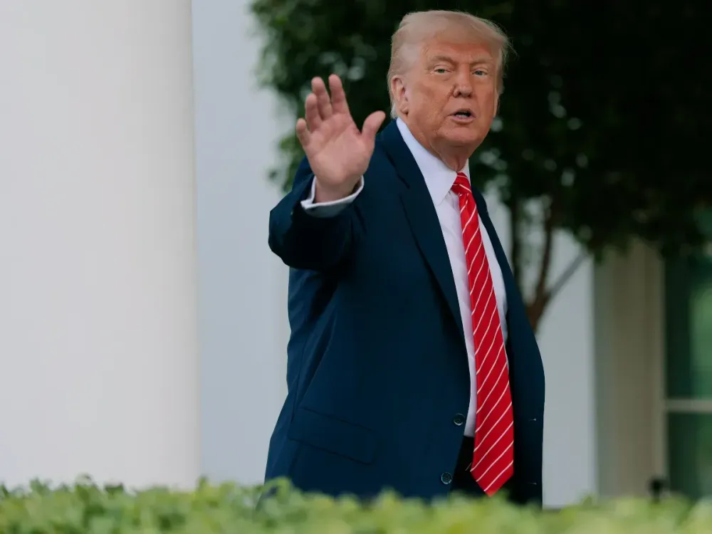 U.S. President Donald Trump speaks to reporters outside the West Wing of the White House on May 08, 2025 in Washington, DC. (Photo by Anna Moneymaker/Getty Images)