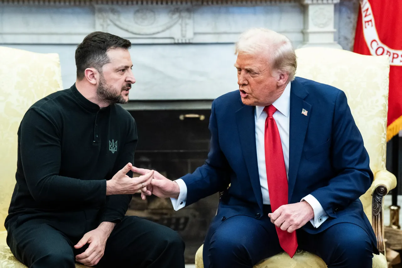 President Donald J Trump meets with Ukrainian President Volodymyr Zelenskyy in the Oval Office at the White House in February 2025