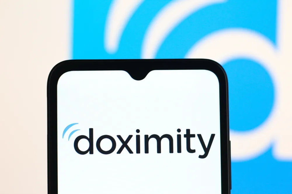 In this photo illustration, the Doximity, Inc. logo is seen displayed on a smartphone screen. (Photo Illustration by Thomas Fuller/SOPA Images/LightRocket via Getty Images)