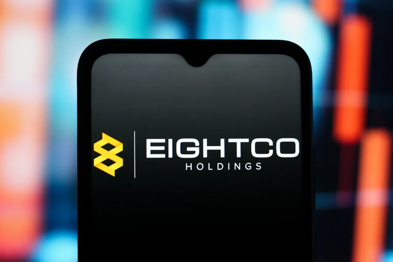 In this photo illustration, the Eightco Holdings logo is seen displayed on a smartphone screen. (Photo Illustration by Thomas Fuller/SOPA Images/LightRocket via Getty Images)