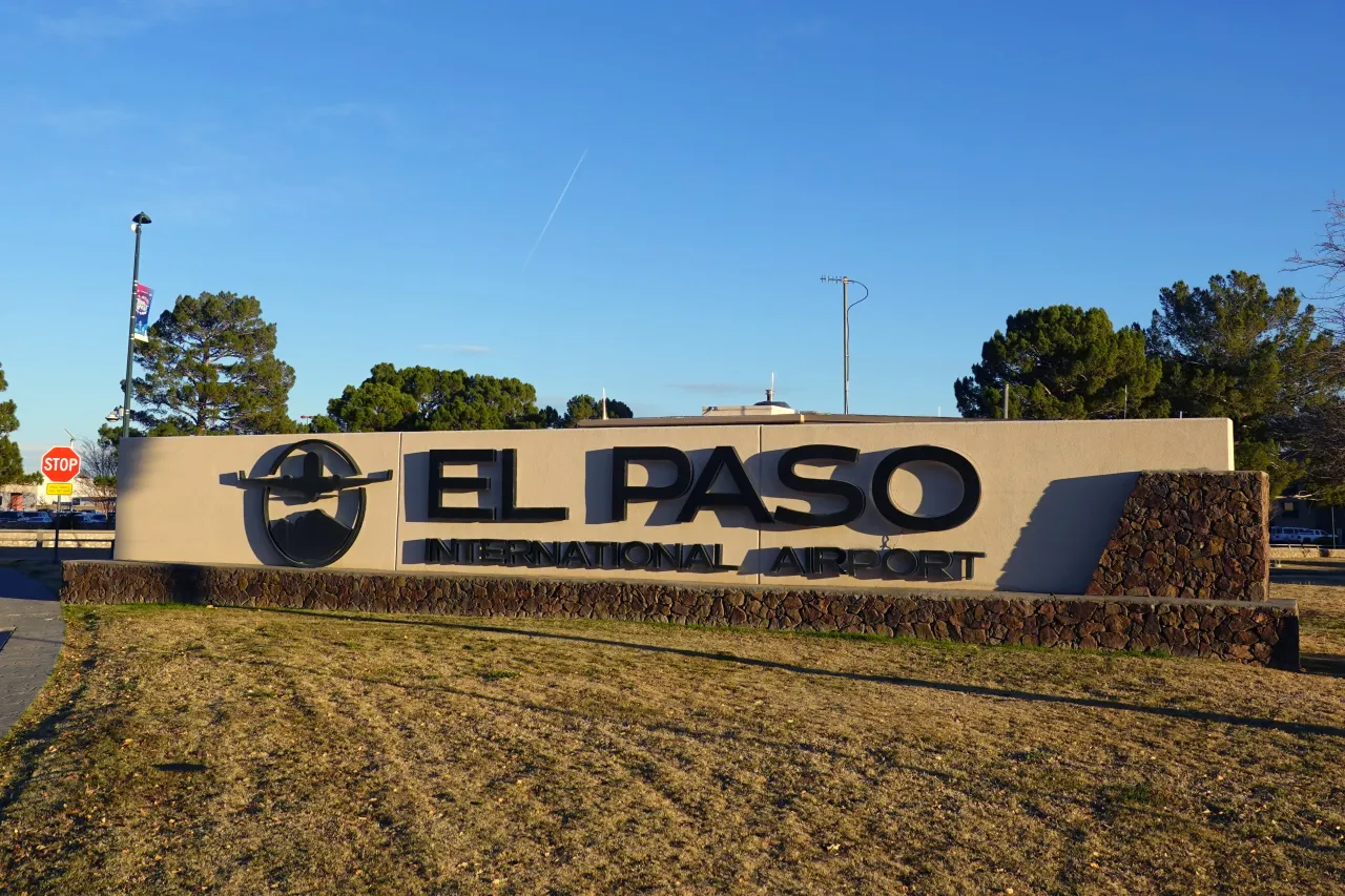 A sign at the El Paso International Airport (ELP) on December 25, 2025 in El Paso, Texas