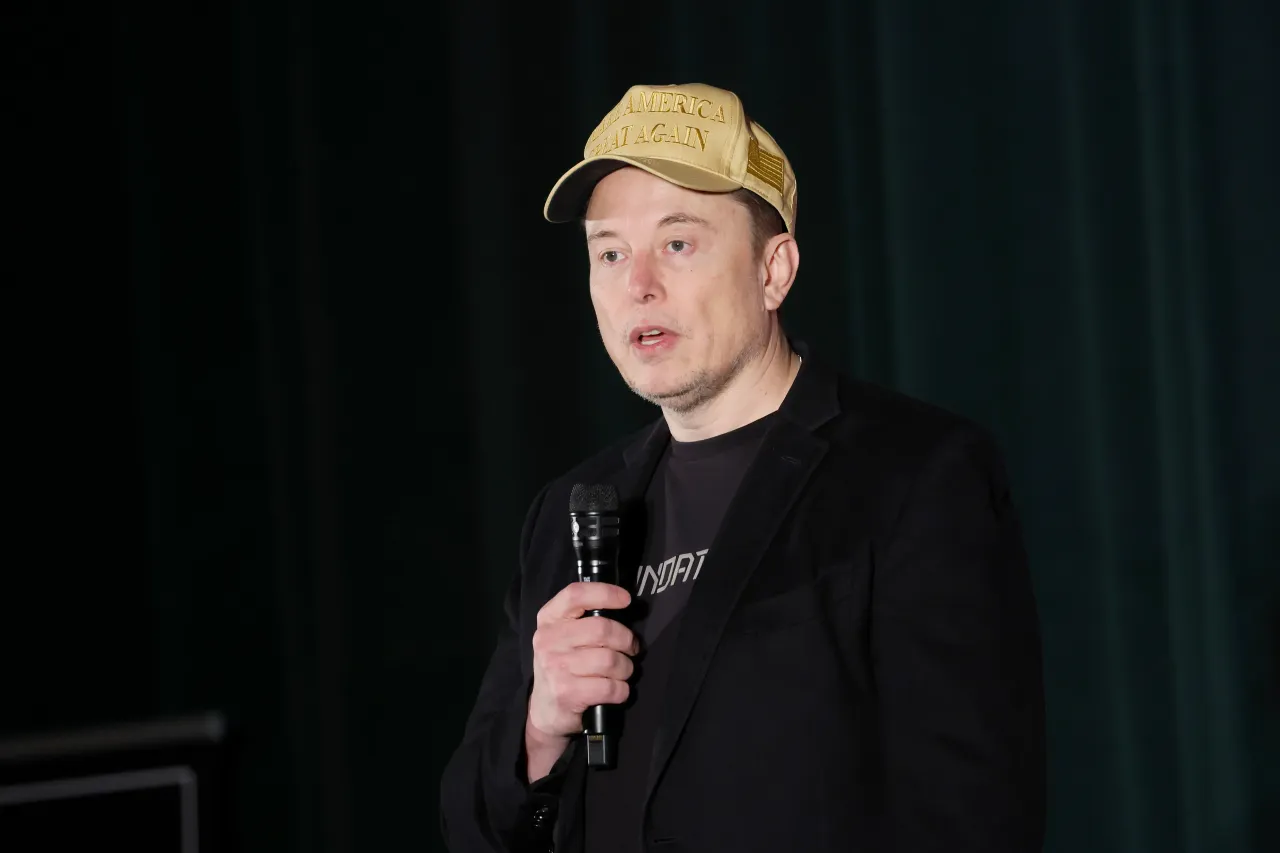 Tesla founder Elon Musk participates in a town hall-style meeting to promote early and absentee voting at Ridley High School on October 17, 2024. (Photo by Anna Moneymaker/Getty Images)
