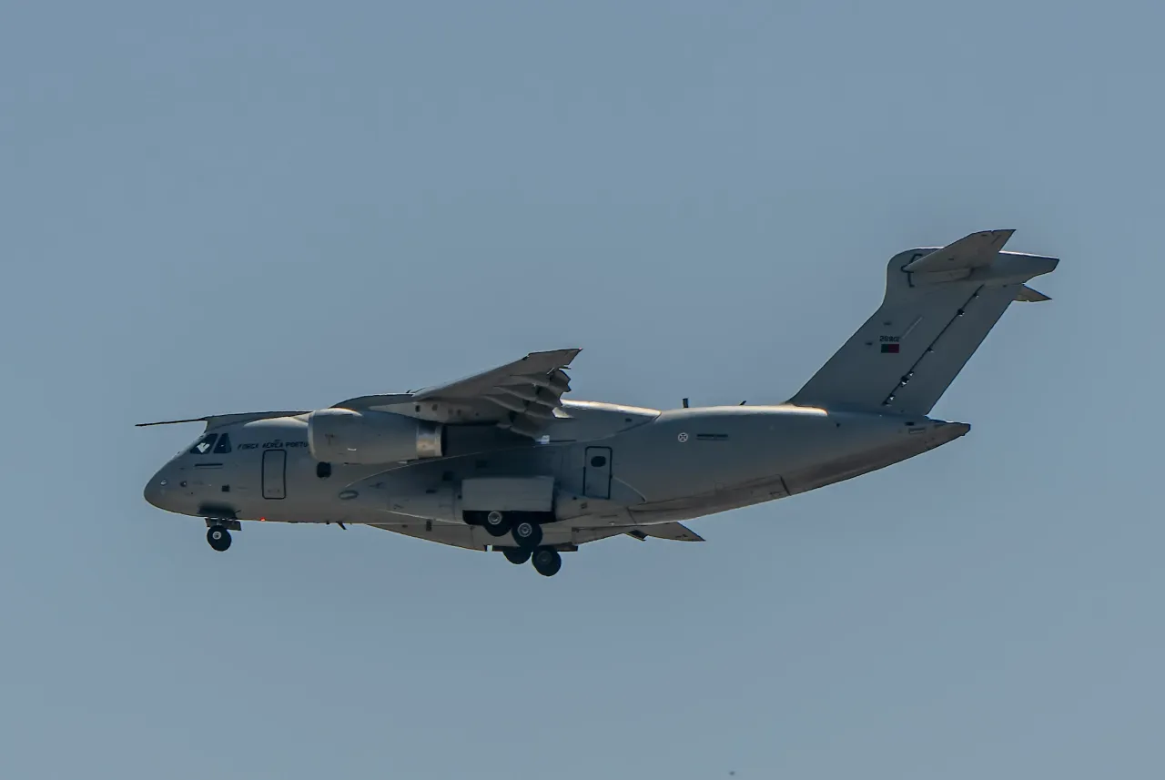Portuguese Air Force’s KC-390 Millenium, a multi-mission transport aircraft by Brazilian aerospace company Embraer, approaches to land