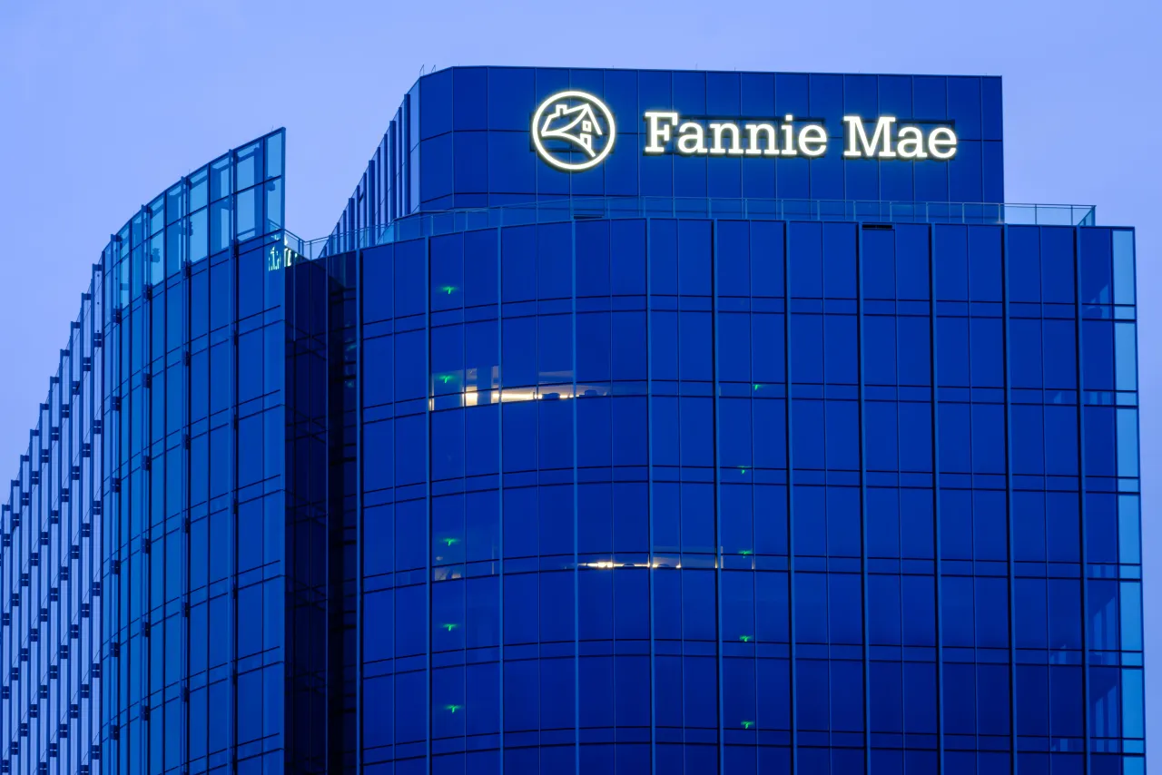 The Federal National Mortgage Association, commonly known as Fannie Mae, office building is seen at dusk on June 7, 2025, in Reston, VA. (Photo by J. David Ake/Getty Images)