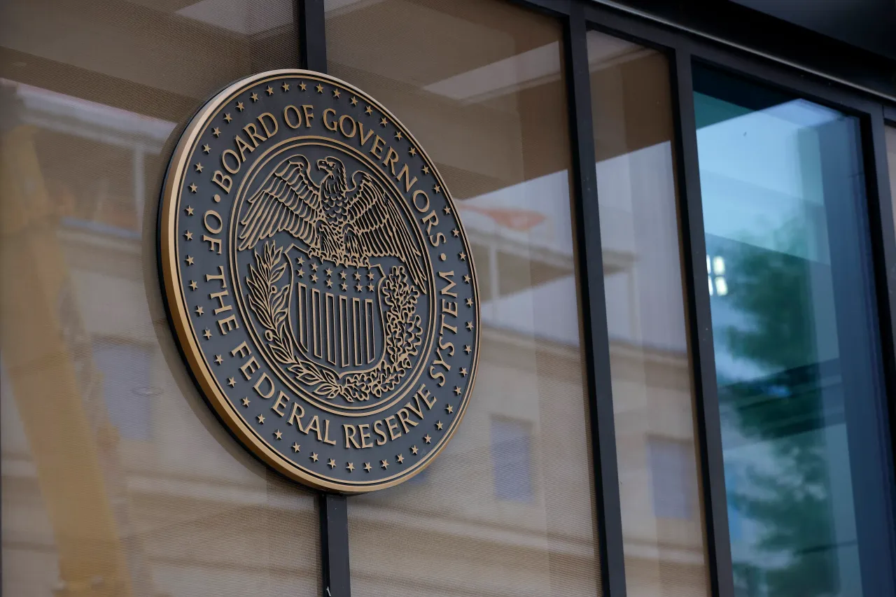 The Federal Reserve logo is seen on the William McChesney Martin Jr Building