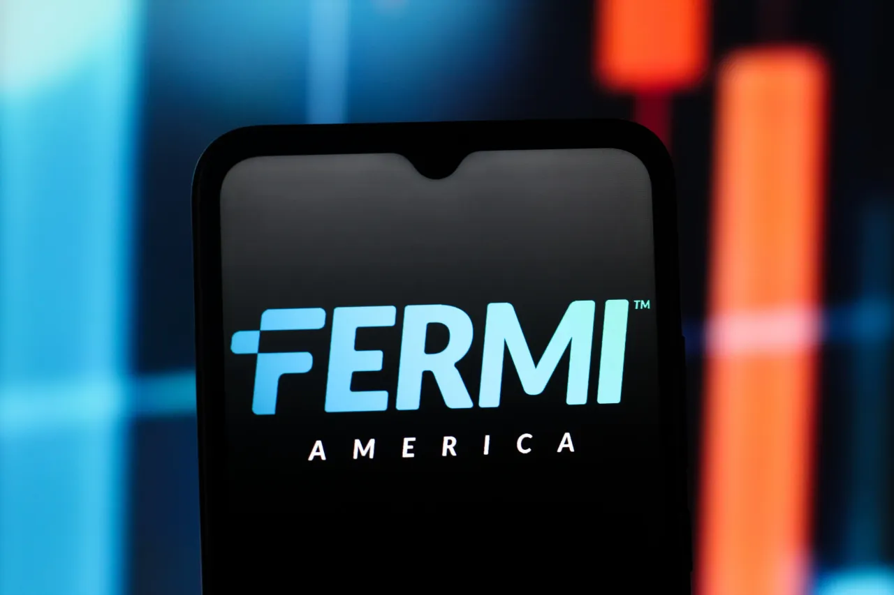 In this photo illustration, the Fermi America logo is seen displayed on a smartphone screen. (Photo Illustration by Thomas Fuller/SOPA Images/LightRocket via Getty Images)