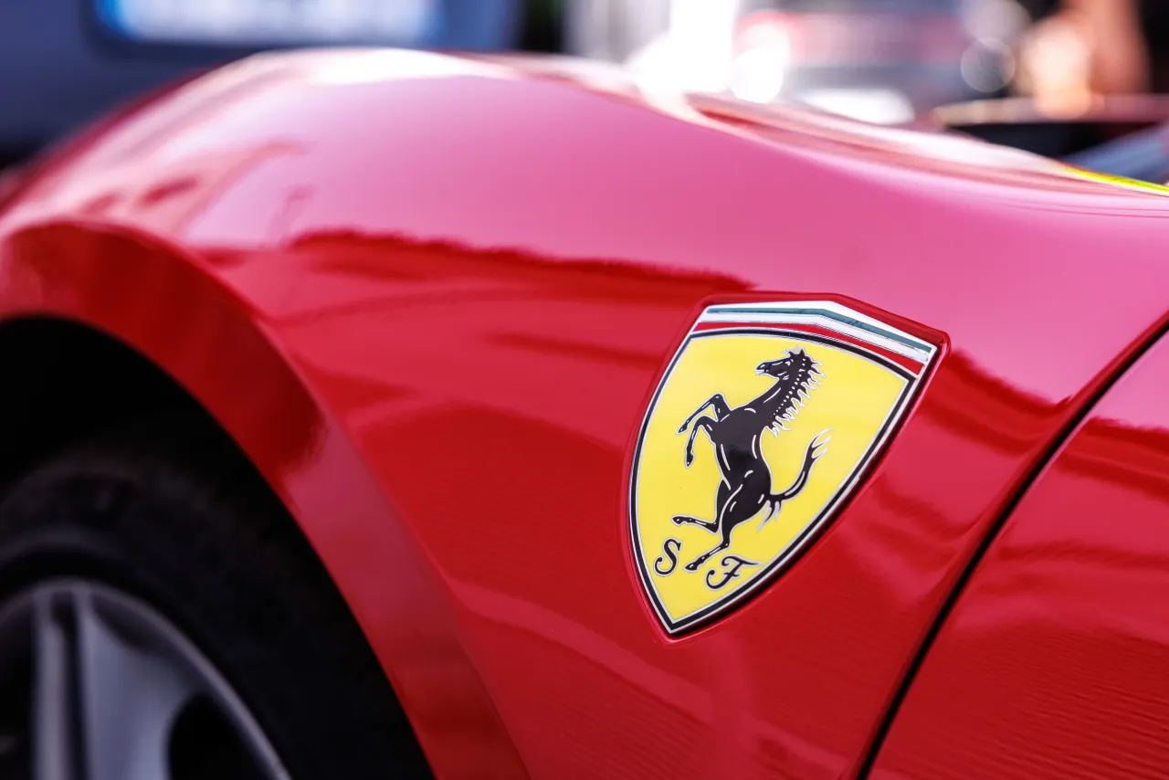 The Ferrari brand logo can be seen on a vehicle from the sports car manufacturer in Marbella on September 21, 2025. (Photo by Matthias Balk/picture alliance via Getty Images)