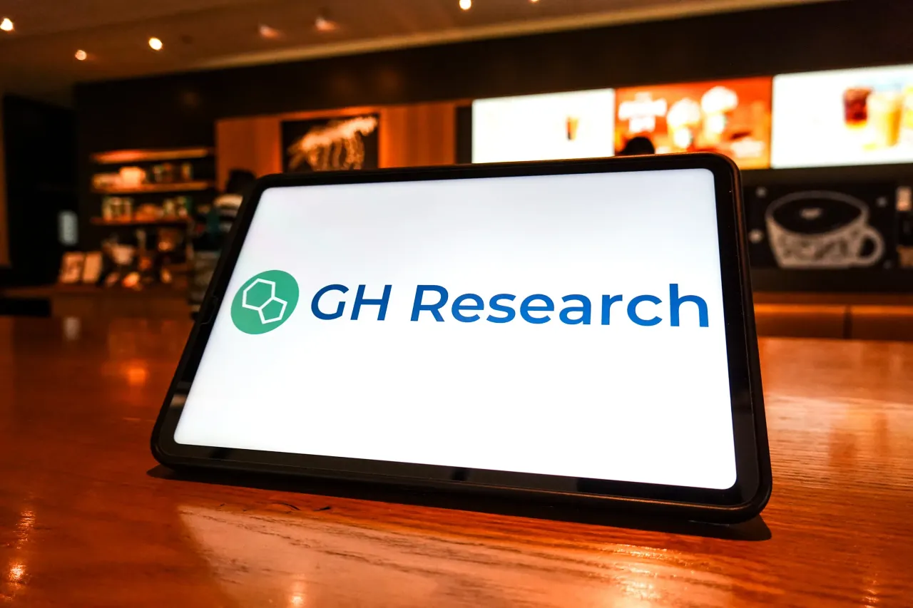 In this photo illustration, the GH Research logo is displayed on the screen of a tablet. (Photo Illustration by Sheldon Cooper/SOPA Images/LightRocket via Getty Images)
