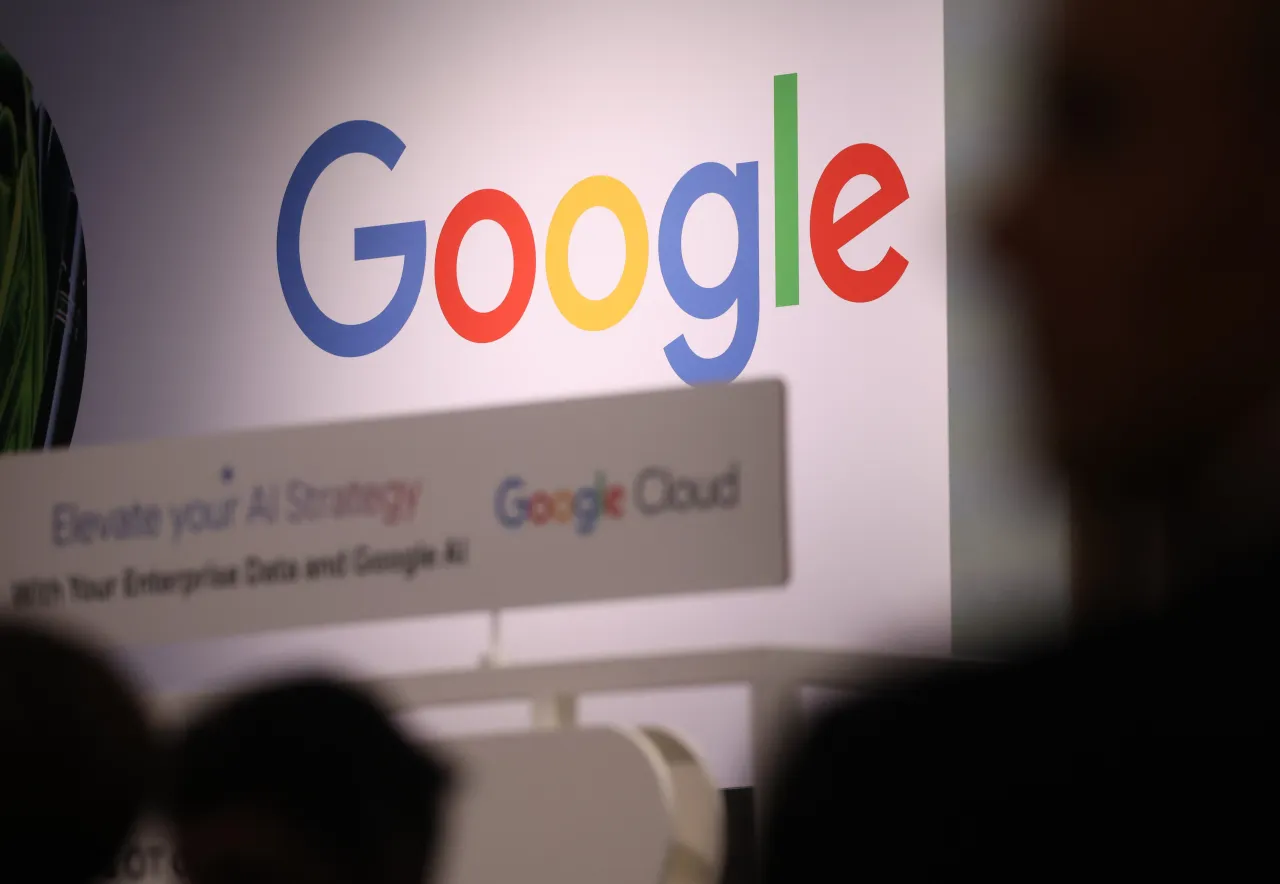 The Google Cloud pavilion stands at the 2025 Hannover Messe industrial trade fair on March 31, 2025 in Hanover, Germany. (Photo by Sean Gallup/Getty Images)