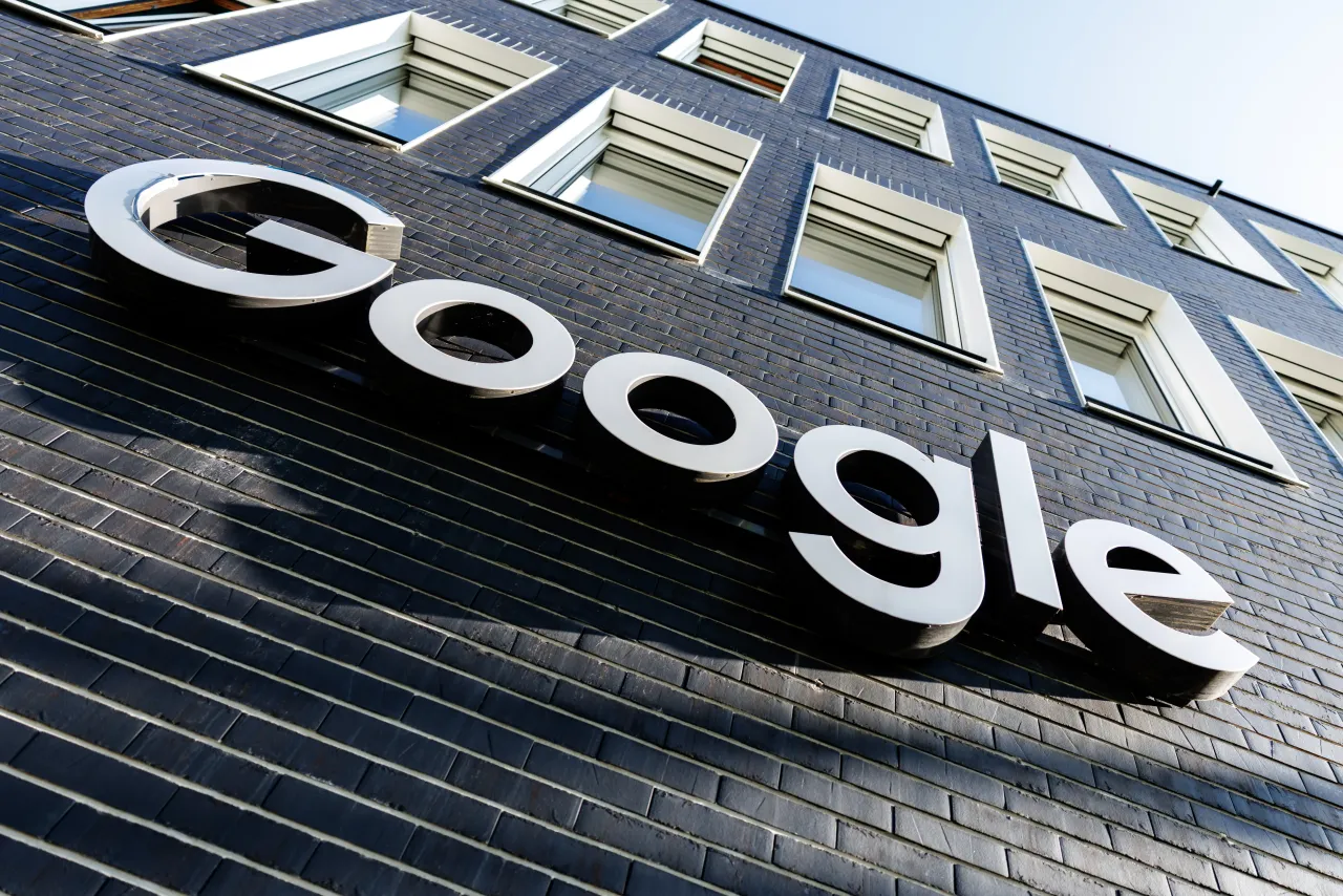 The Google logo and lettering can be seen on the façade of the company's Munich headquarters. (Photo by Matthias Balk/picture alliance via Getty Images)