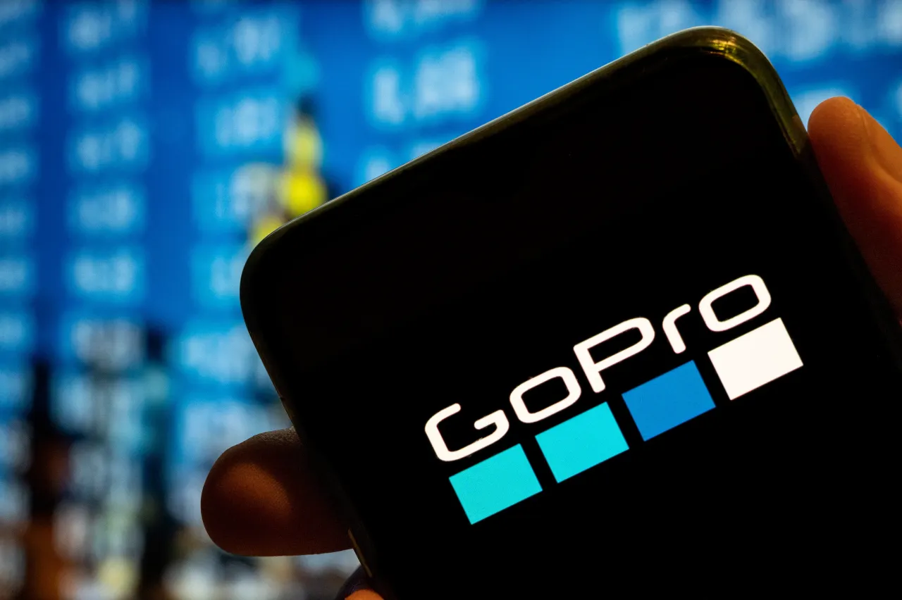 In this photo illustration, the American technology company and manufacturer known for its action cameras GoPro logo is displayed on a smartphone screen. (Photo Illustration by Budrul Chukrut/SOPA Images/LightRocket via Getty Images)