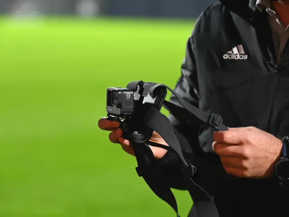 Illustration picture of a GoPro camera pictured during a football training session. (Photo by Vincent Kalut / Photonews via Getty Images)