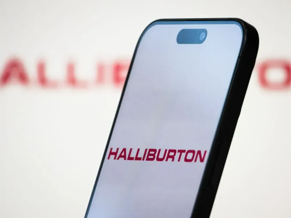 n this photo illustration, the logo of Halliburton Company is displayed on a smartphone screen, in Chongqing, China. (Photo by Cheng Xin/Getty Images)