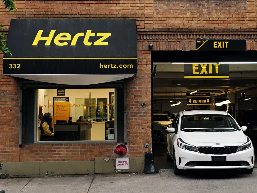 An exterior view of Hertz Car Rental during the coronavirus pandemic
