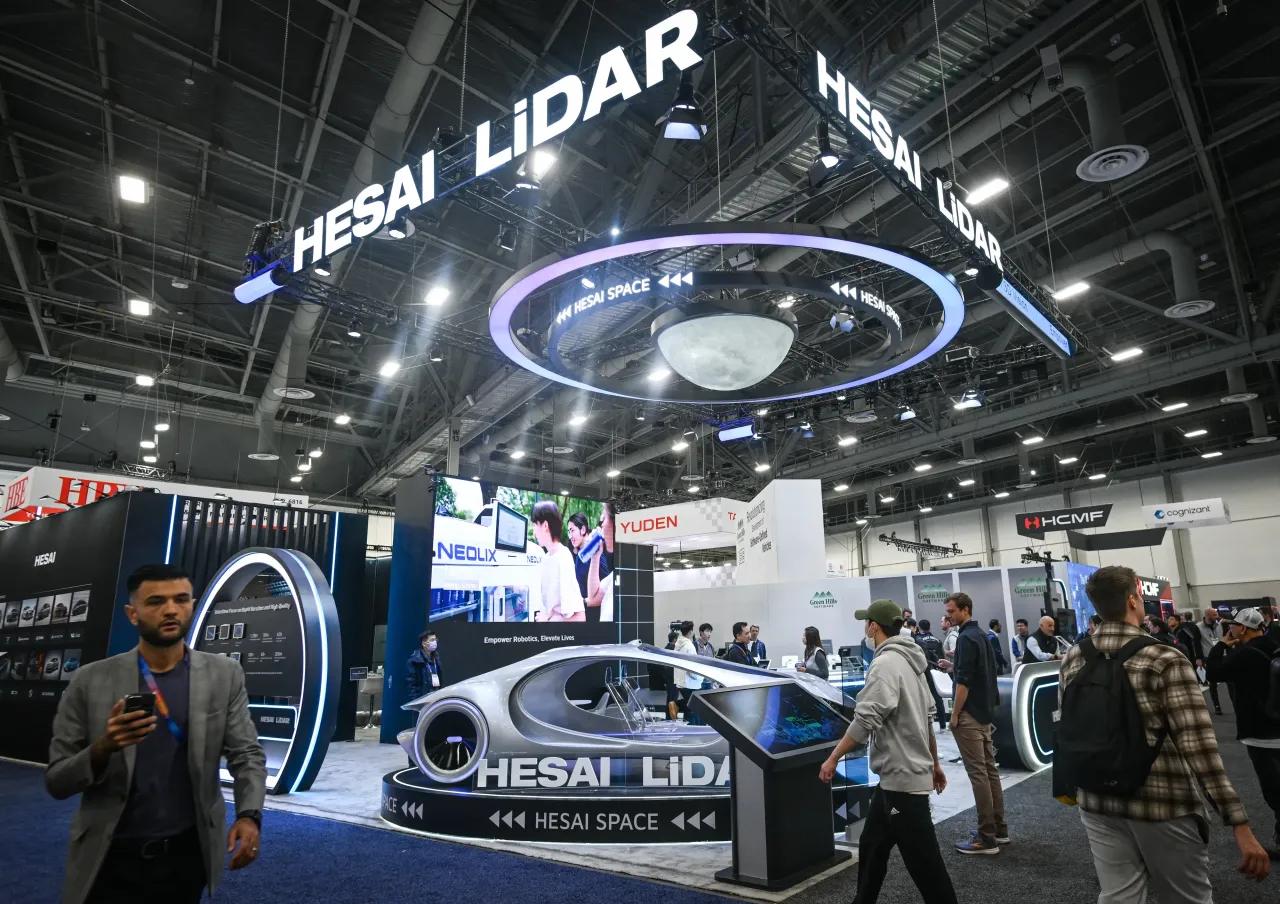 The Hesai Technology booth at CES 2025, in Las Vegas, Nevada, on January 9, 2025. Hesai introduced a new high-performance Lidar at the event. (Photo by Artur Widak/NurPhoto via Getty Images)