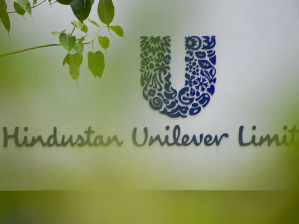 A logo of Hindustan Unilever Limited (HUL) is seen at its headquarters in Mumbai, on April 27, 2023. (Photo by Sankhadeep Banerjee/NurPhoto via Getty Images)