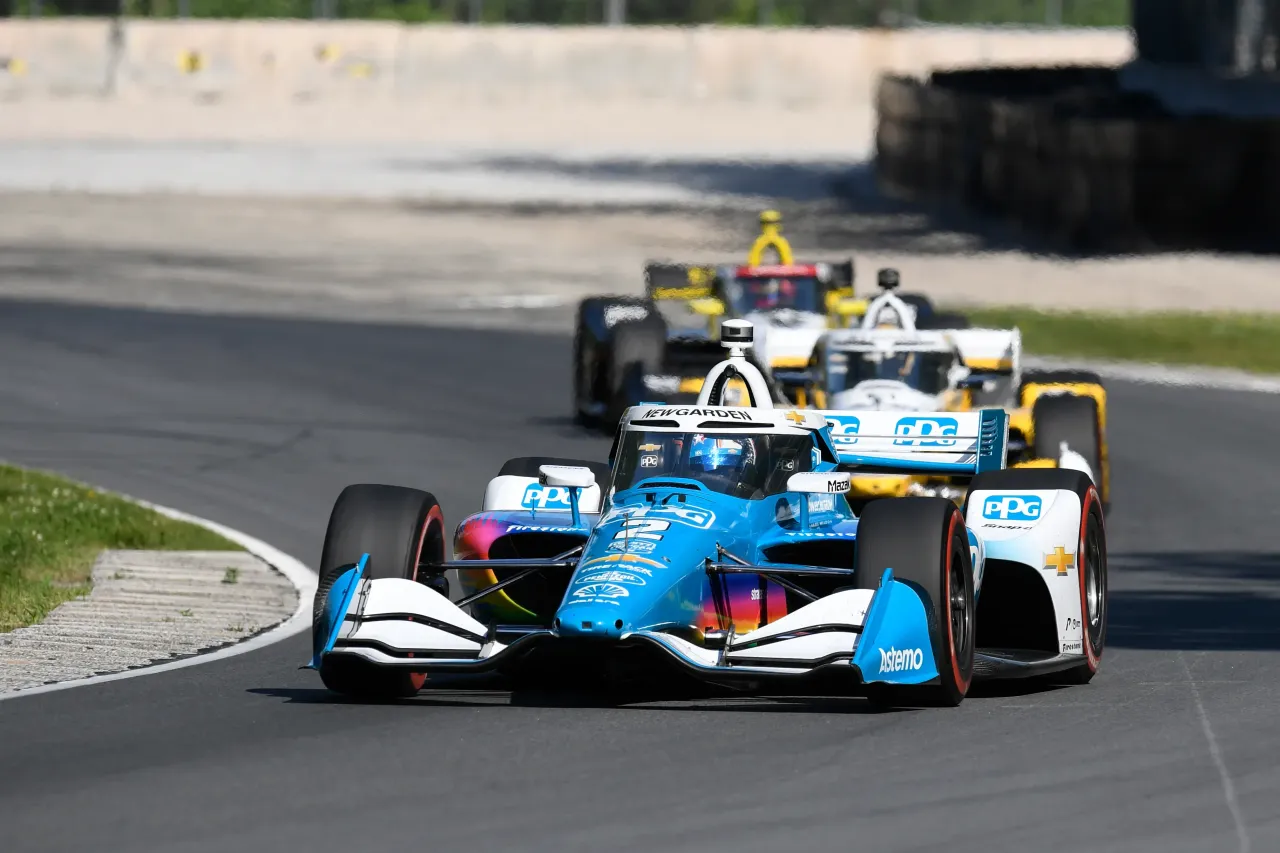 Josef Newgarden drives through the kink between turns twelve and thirteen during the morning warm up session for the NTT IndyCar Series XPEL Grand Prix on June 22, 2025 in Wisconsin. (Photo by Michael Allio/Icon Sportswire via Getty Images)