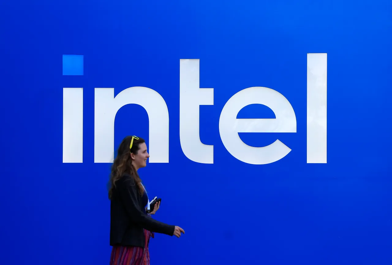 The Intel logo is displayed on a sign in front of Intel headquarters on July 16, 2025 in Santa Clara, California. (Photo by Justin Sullivan/Getty Images)