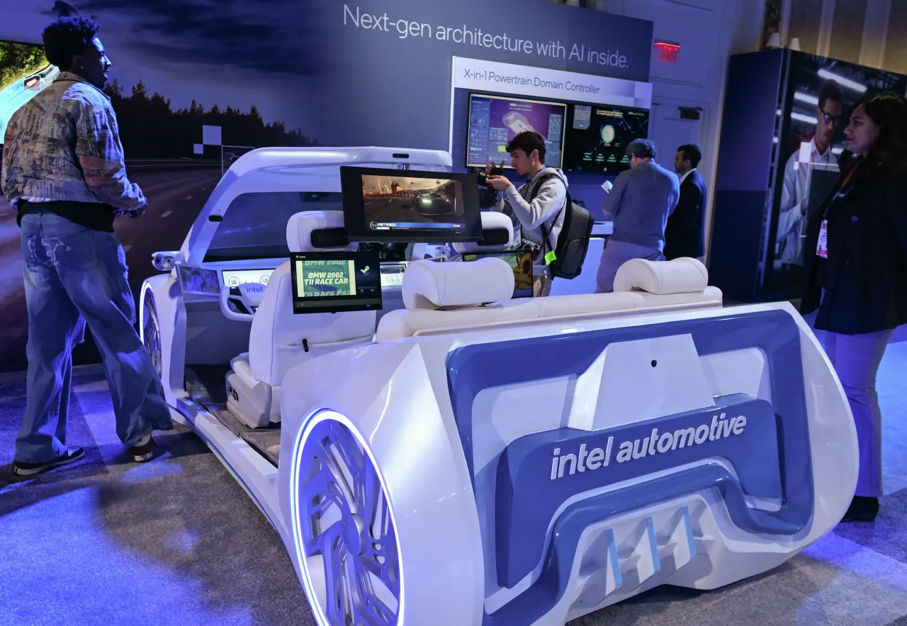 Intel Automotive unveils an adaptive control solution, next-gen discrete graphics, and an AWS virtual development environment at the Consumer Electronics Show (CES) 2025. (Photo by Artur Widak/NurPhoto via Getty Images)