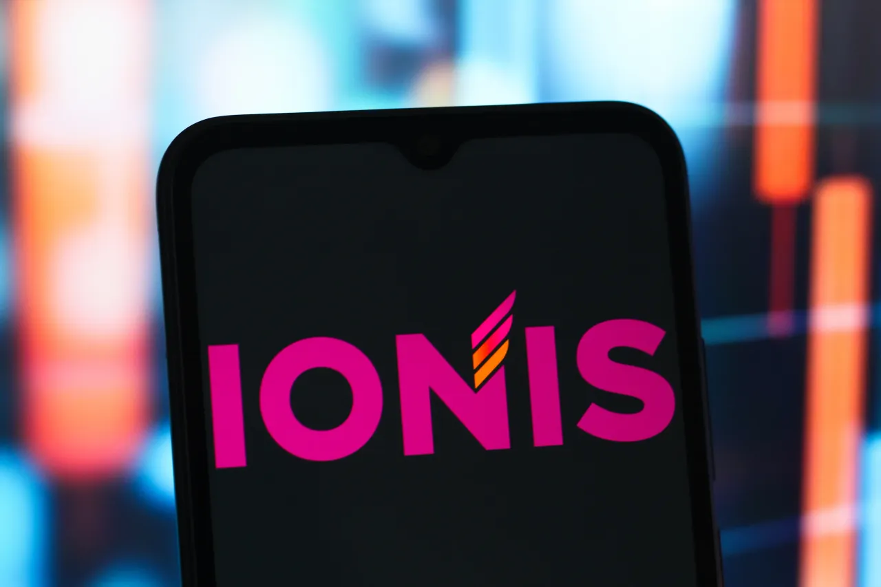 In this photo illustration, the Ionis Pharmaceuticals logo is seen displayed on a smartphone screen. (Photo Illustration by Thomas Fuller/SOPA Images/LightRocket via Getty Images)