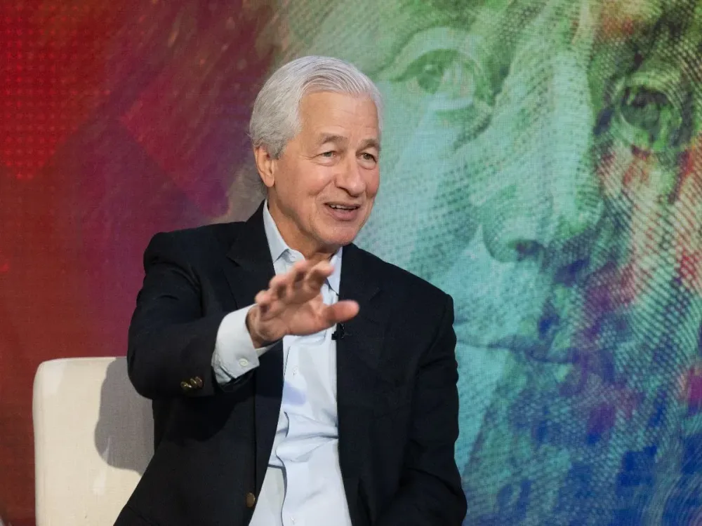 CEO of JPMorgan Chase, Jamie Dimon visits "Mornings With Maria" with Maria Bartiromo at Fox Business Network Studios on April 09, 2025 in New York City. (Photo by Noam Galai/Getty Images)