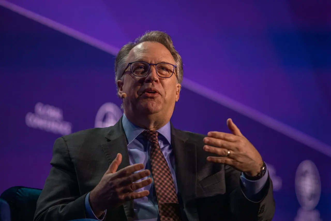 John C. Williams, President and CEO of the Federal Reserve Bank of New York, speaks at the Milken Institute's Global Conference on May 6, 2024 in Beverly Hills, California. (Photo by Apu Gomes/Getty Images)