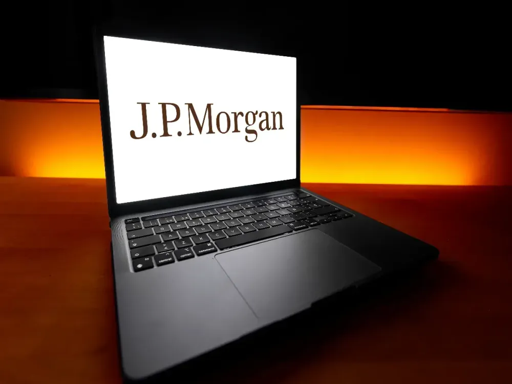 The JPMorgan Chase & Co. logo, the American multinational financial services firm and the largest bank in the United States, appears on a MacBook in Barcelona, Spain, on February 10, 2025. (Photo by Joan Cros/NurPhoto via Getty Images)