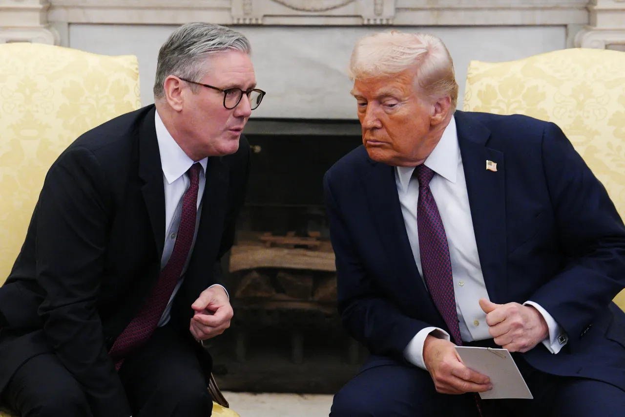UK Prime Minister Sir Keir Starmer meets with U.S. President Donald Trump, during a bilateral meeting in the Oval Office at the White House