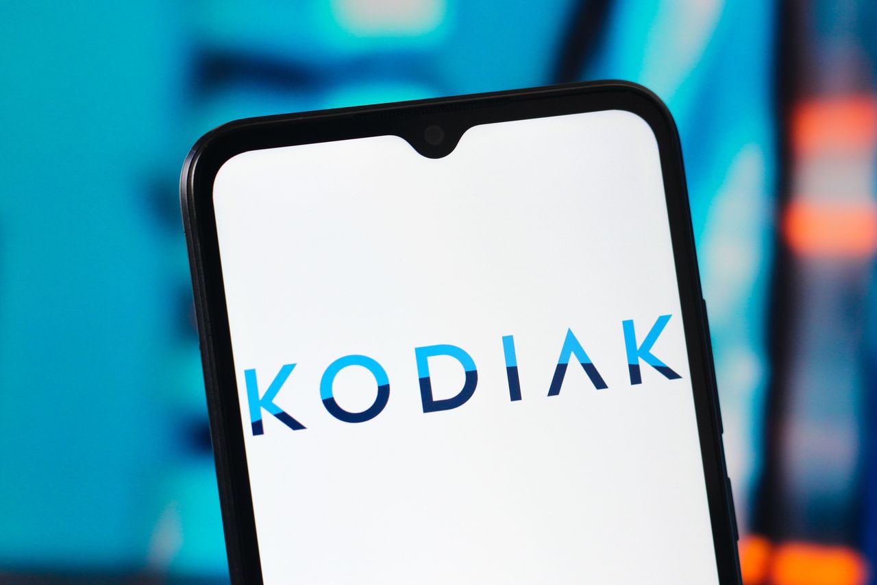 In this photo illustration, the Kodiak Sciences logo is seen displayed on a smartphone screen. (Photo Illustration by Thomas Fuller/SOPA Images/LightRocket via Getty Images)