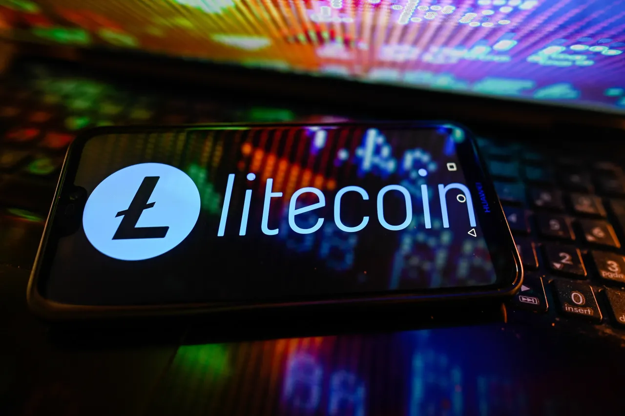In this photo illustration, a LiteCoin logo is displayed on a smartphone. (Photo Illustration by Omar Marques/SOPA Images/LightRocket via Getty Images)