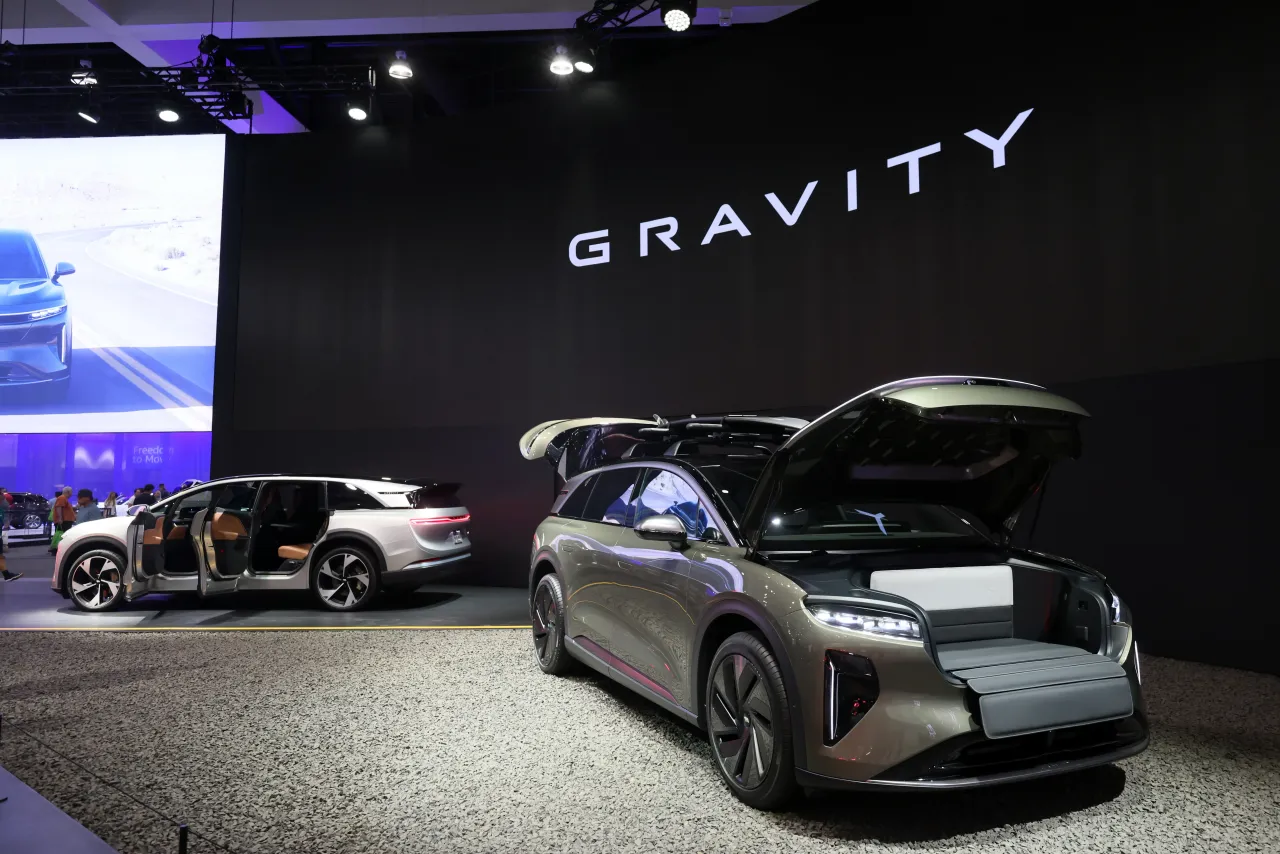 The 2025 Lucid Gravity electric sports utility vehicle (SUV) is displayed during the 2023 Los Angeles Auto Show at the Los Angeles Convention Center. (Photo by Josh Lefkowitz/Getty Images)