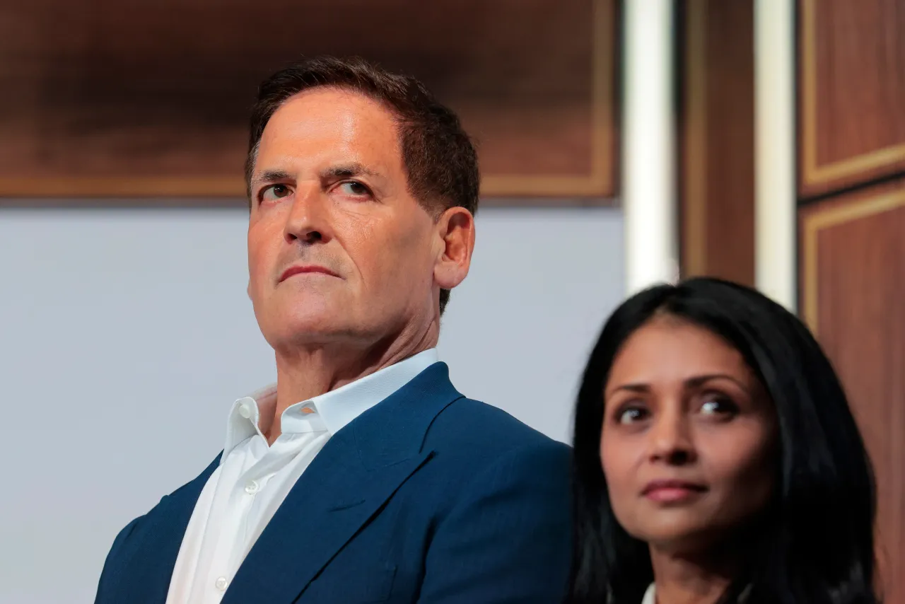 Entrepreneur and Cost Plus Drug Company (MCCPDC) Co-Founder Mark Cuban and Amazon Pharmacy Vice President in the Eisenhower Executive Office Building on May 18, 2026 in Washington, DC. (Photo by Chip Somodevilla/Getty Images)