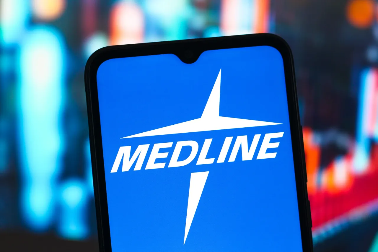 In this photo illustration, the Medline logo is seen displayed on a smartphone screen. (Photo Illustration by Thomas Fuller/SOPA Images/LightRocket via Getty Images)