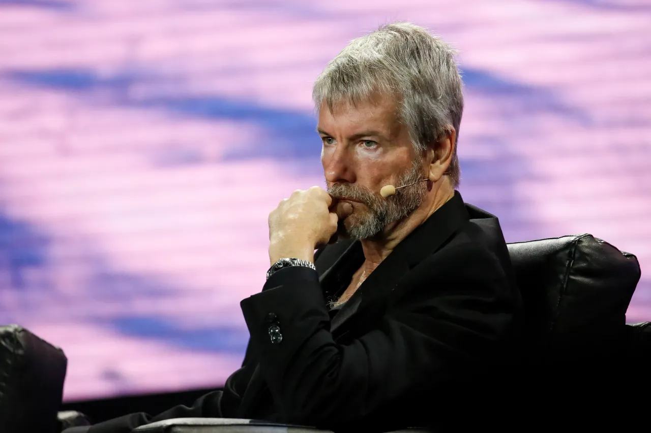 Michael Saylor pauses as he speaks during the Bitcoin 2022 Conference at Miami Beach Convention Center on April 7, 2022. (Photo by Marco Bello/Getty Images)