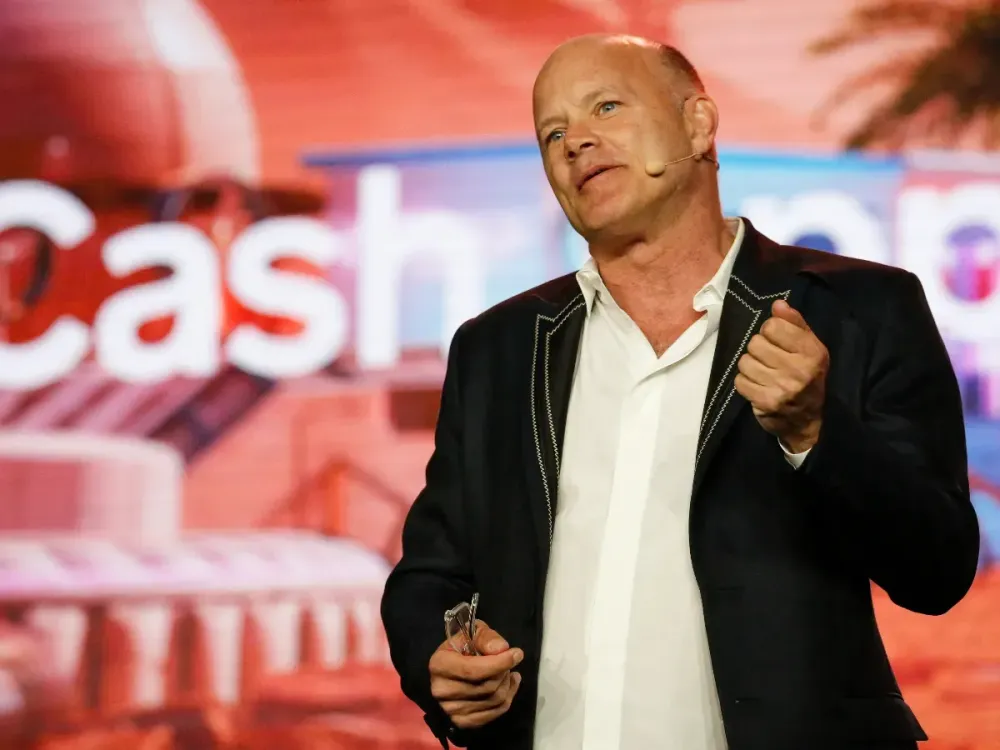 Mike Novogratz, CEO of Galaxy Investment Partners, gestures as he speaks during the Bitcoin 2022 Conference at Miami Beach Convention Center on April 8, 2022 in Miami, Florida. (Photo by Marco Bello/Getty Images)
