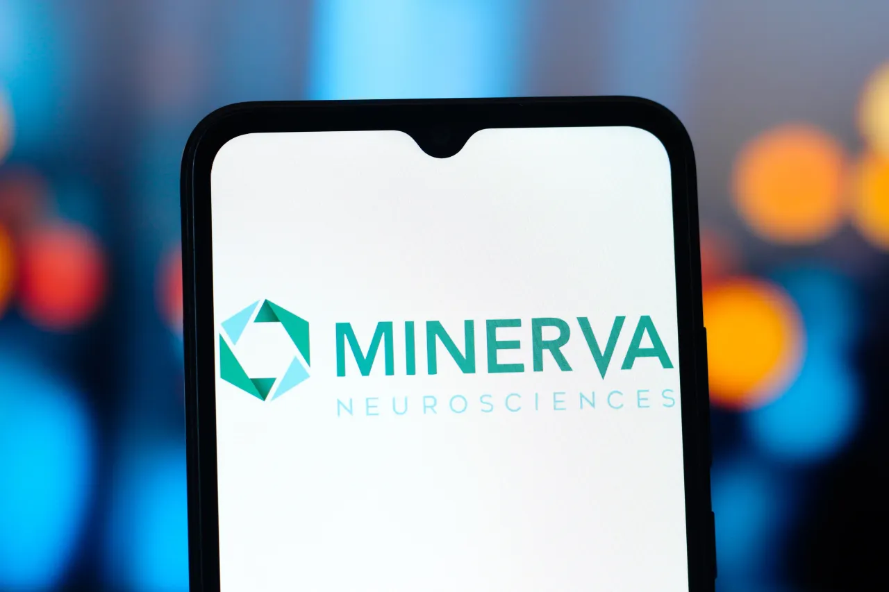 In this photo illustration, the Minerva Neurosciences logo is seen displayed on a smartphone screen. (Photo Illustration by Thomas Fuller/SOPA Images/LightRocket via Getty Images)
