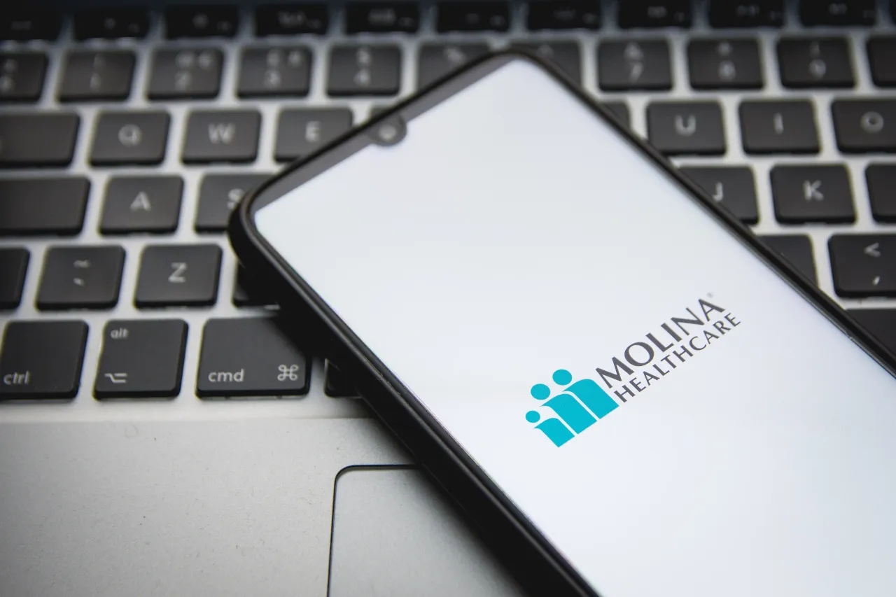 In this photo illustration a Molina Healthcare logo seen displayed on a smartphone screen with a computer keyword in the background in Athens, Greece on November 21, 2021. (Photo by Nikolas Kokovlis/NurPhoto via Getty Images)